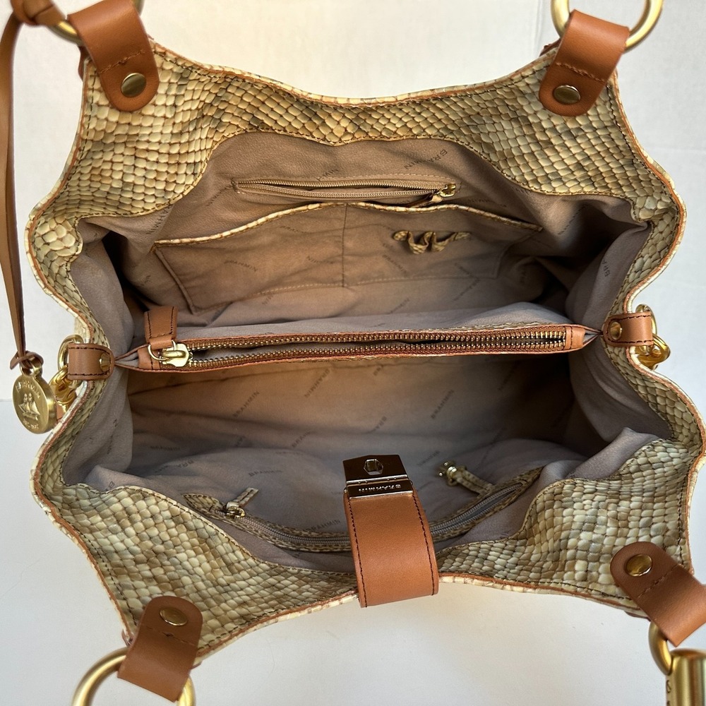 Brahmin Elisa Latte Java Gold Cream Embossed Leather Satchel Shoulder Bag - Picture 8 of 12